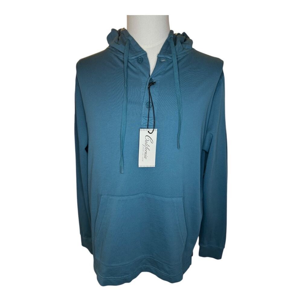 NEW California Shirt Co. Blue Pullover Hoodie M Front Pocket Adjustable Hood NWT